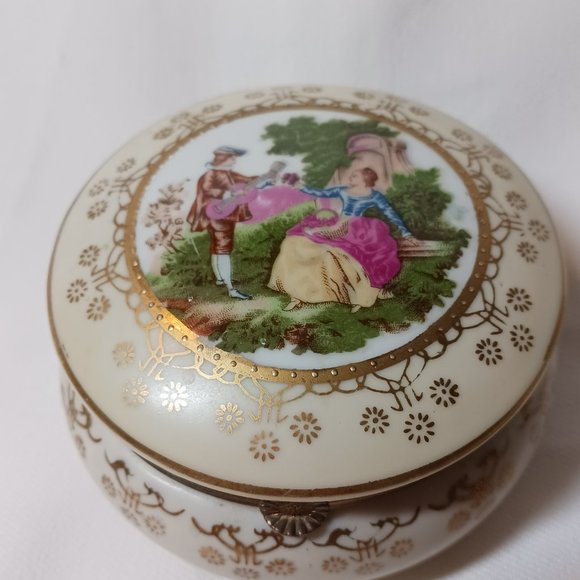Hand Painted Vintage Porcelain Metal Hinged Trinket Box - Picture 1 of 4